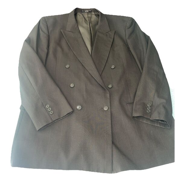 Scacci Other - Scaasi Men’s 100% Wool Lined Gray StripeDouble Breasted Suit Jacket Size 48 Long